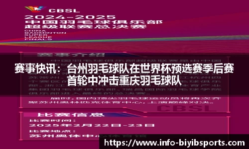 赛事快讯：台州羽毛球队在世界杯预选赛季后赛首轮中冲击重庆羽毛球队